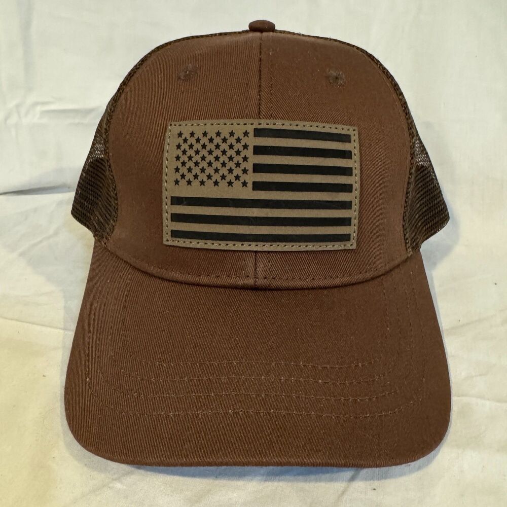 American Flag Patch Trucker Hat Brown Tactical USA Mesh Back Snapback Cap OSFM
